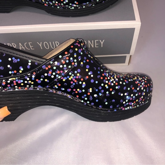 NIB Dansko LT Pro Patent Confetti polka dot slip on clogs multi size - Picture 2 of 11
